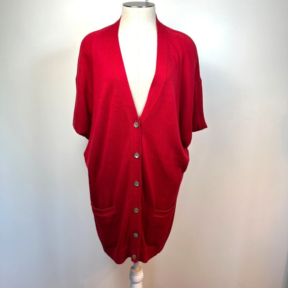 KENNETH COLE Dolman Sleeve V-neck Button Front Cardigan Sweater Red Size M